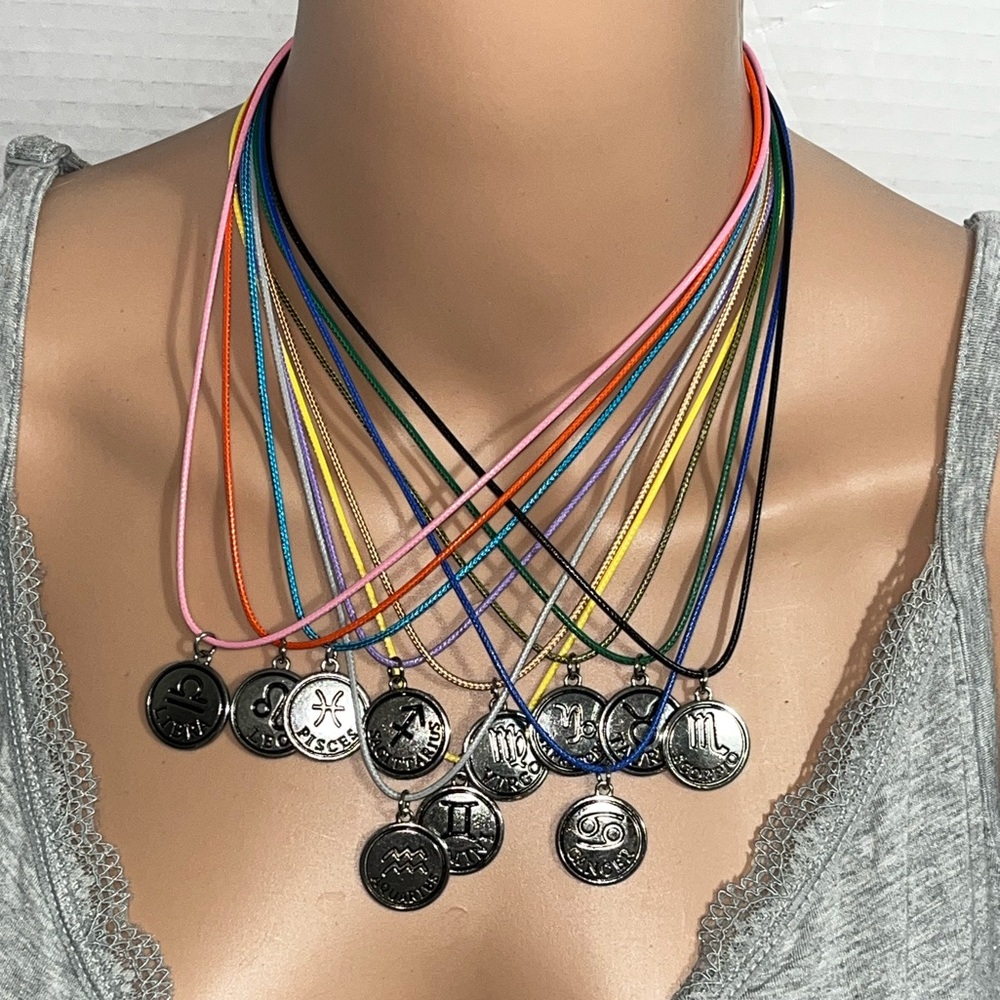 Pick (1) Zodiac Hand Crafted Corded Necklace with Silver Pendant